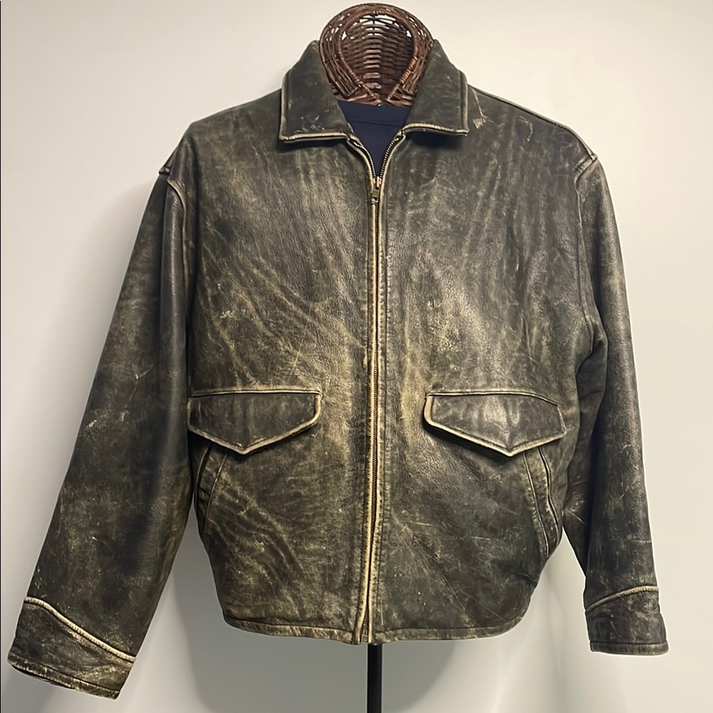 J. Crew Very Distressed Leather Jacket in Earth-tone.